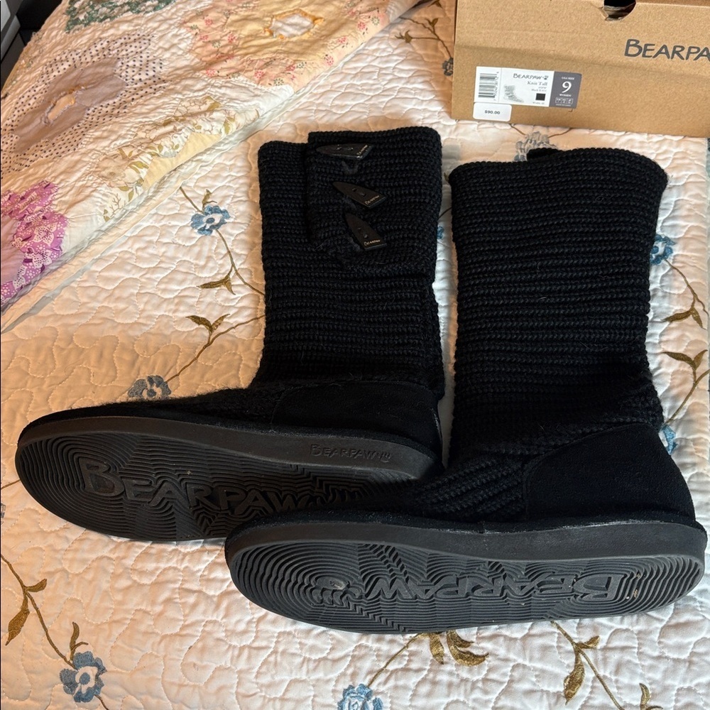 BearPaw Black Knit Tall Winter Boots Size 9 - Picture 11 of 11